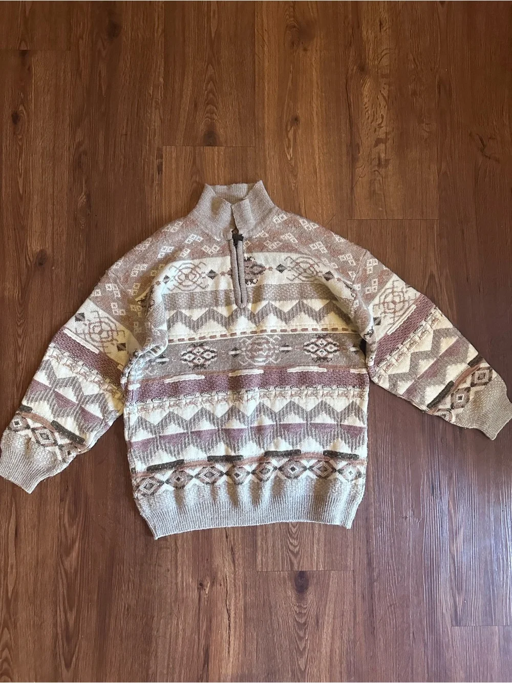 Men's Quarter Zip knit Geometric Aztec Patterned Fair Isle Sweater